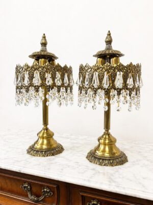 Prabangūs bronzos ir krištolo staliniai šviestuvai "Antique Reverie"