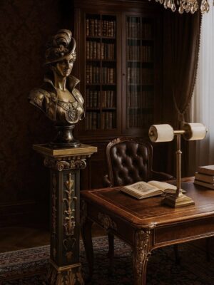 Vintažinė damos biusto skulptūra ant pjedestalo "La Dame au Chapeau"