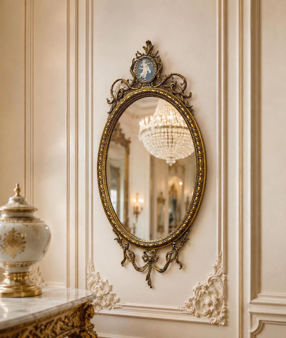 Vintažinis bronzos veidrodis "Belle Epoque Cameo"