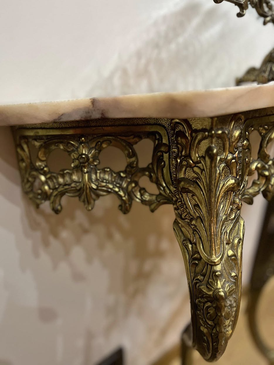 Naudota vintažinė bronzinė konsolė su marmuro stalviršiu "Rosabella Console" - Image 3