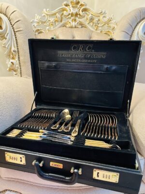 Prabangus Solingen Germany auksuotas stalo įrankių komplektas, skirtas 12-ai asmenų, 70 dalių