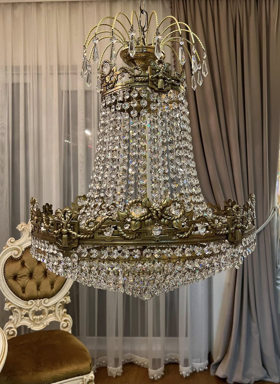 Klasikinio stiliaus, vintažinis žalvarinio rėmo sietynas "Marquise" - Image 2