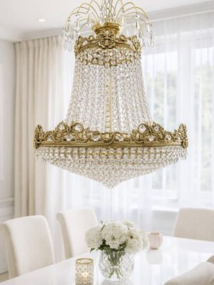 Klasikinio stiliaus, vintažinis žalvarinio rėmo sietynas "Marquise"