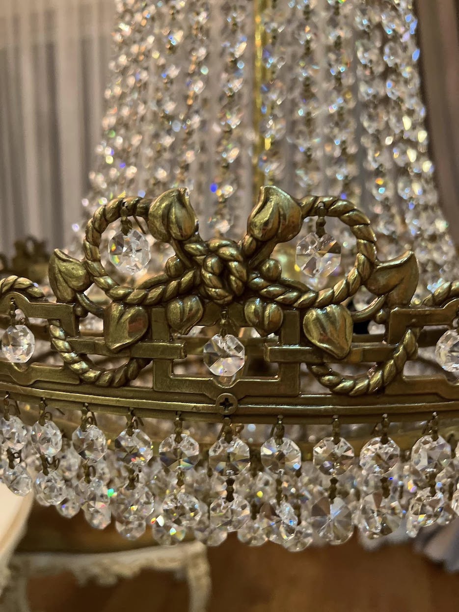 Klasikinio stiliaus, vintažinis žalvarinio rėmo sietynas "Marquise" - Image 3