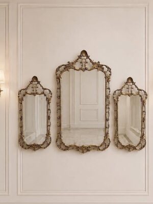 Unikalus vintažinis bronzos veidrodis "Versailles Trio"