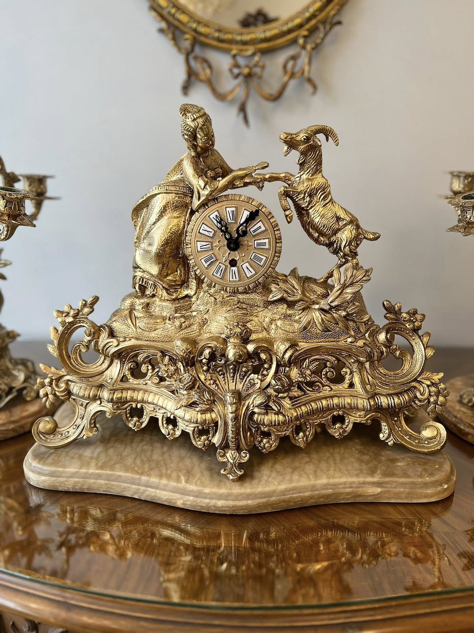 Vintažinis bronzinis laikrodis ir žvakidės "Herloge Empire" - Image 2