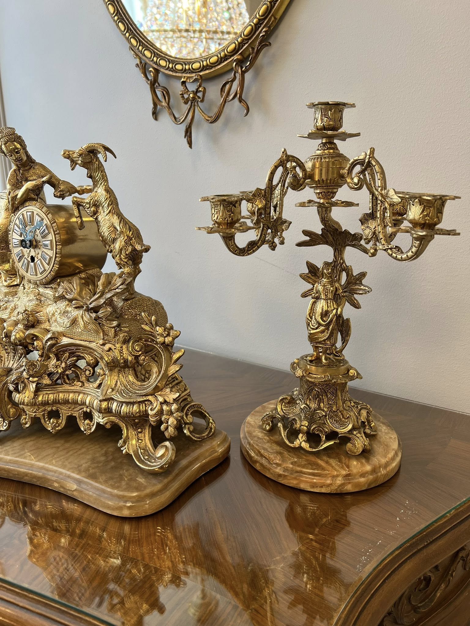 Vintažinis bronzinis laikrodis ir žvakidės "Herloge Empire" - Image 3