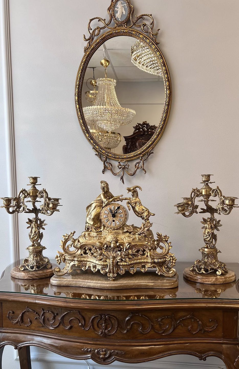 Vintažinis bronzinis laikrodis ir žvakidės "Herloge Empire" - Image 5