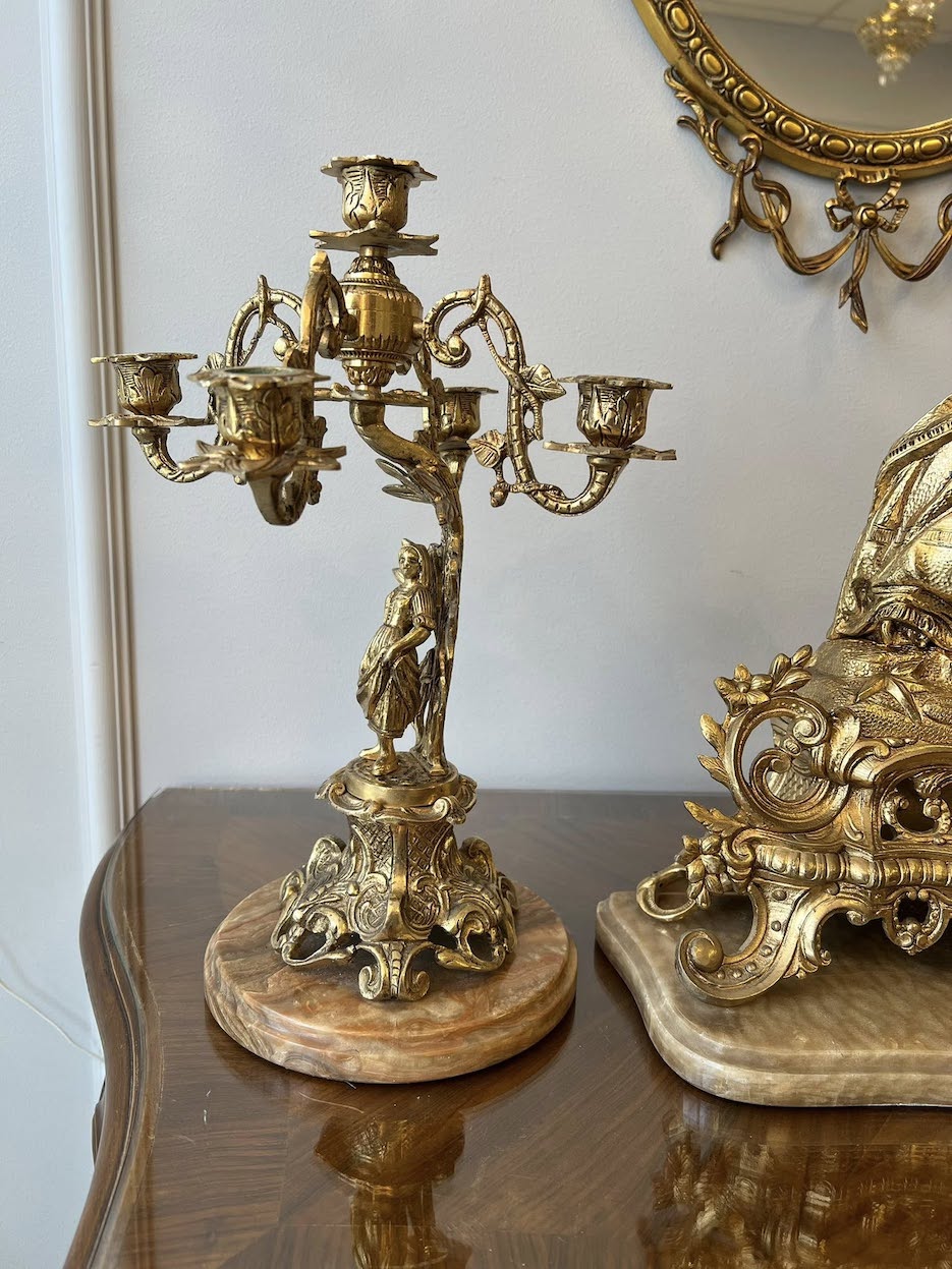 Vintažinis bronzinis laikrodis ir žvakidės "Herloge Empire" - Image 4