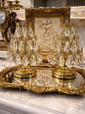 Prabangūs stambių krištolo lašų staliniai šviestuvai "Dorelia Twin"