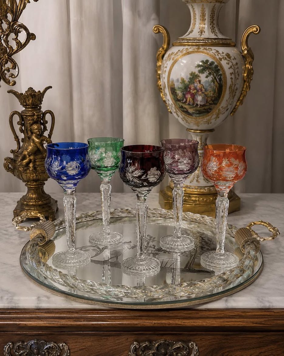 Vintažinės Bohemia krištolo taurelės