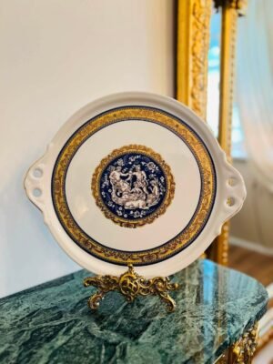 Vintažinė itališka porceliano lėkštė su rankenėlėm Bella Epoque stilistikos