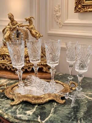 Žavingos vintažinės vokiško krištolo šampano taurės "Champagne Royal"