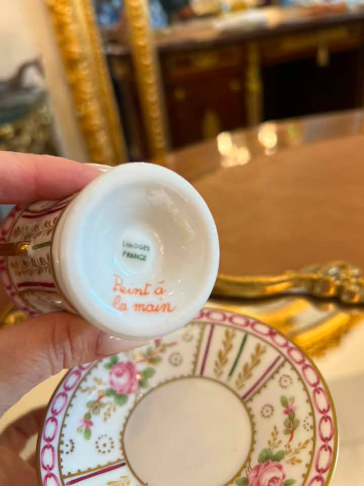 Vintažinis Limoges France porceliano puodelis su lėkštute - Image 4